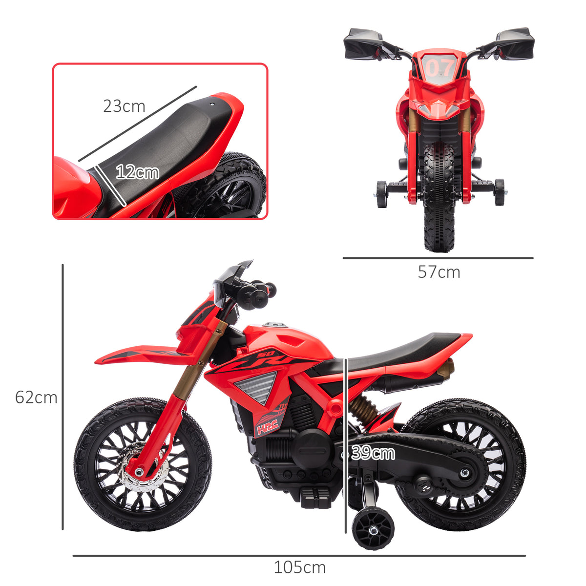 AIYPLAY Mota Elétrica para Crianças acima de 3 Anos Moto a Bateria para Crianças 6V com Rodas de Treino e Buzina Mota para Crianças Carga 30 kg 105x57x62 cm Vermelha — foto 3