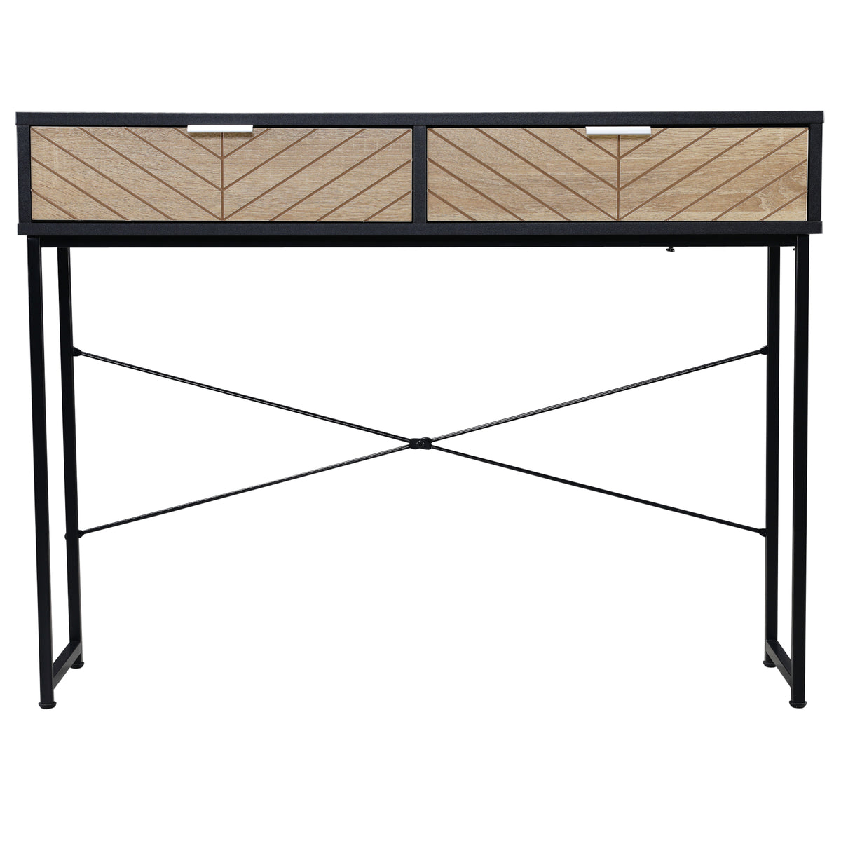 Mesa Consola 100x30x75cm Mesa de Entrada Moderno com 2 Gavetas de Armazenamento e Estrutura de Metal para Corredor Sala de Estar Preto e Madeira — foto 1