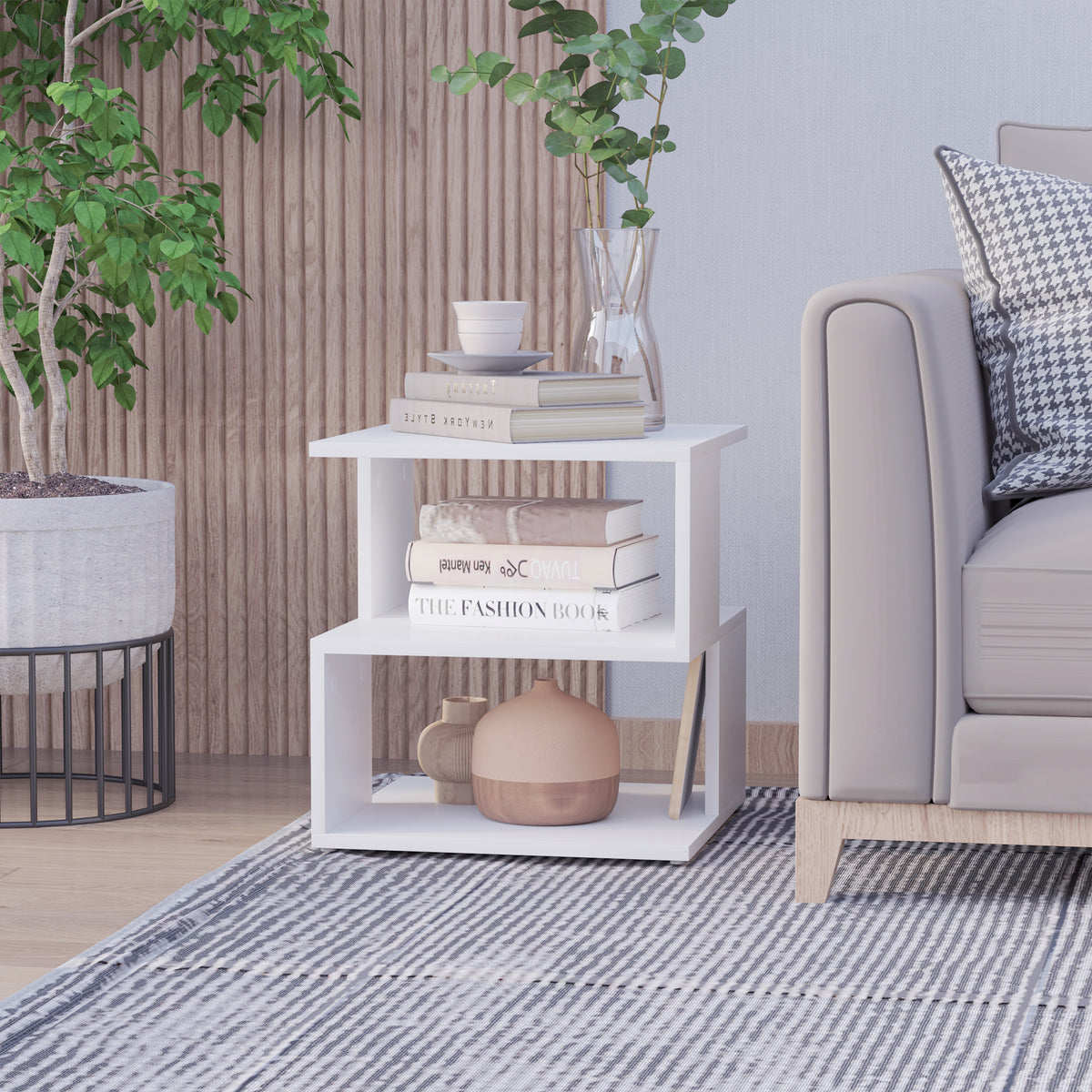 Mesa Auxiliar Mesa de Cabeceira Mesa Centro de 2 Níveis com Prateleira de Armazenamento para Sala Quarto Estante 40x40x43 cm Branco — foto 2