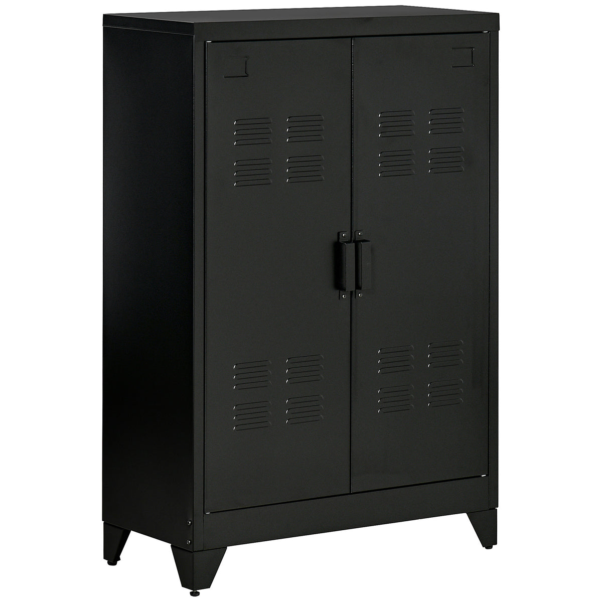 Armário de Metal de Armazenamento com Dupla Porta 2 Prateleiras com Altura Ajustável Armário Multiúso para Escritório Dormitório Garagem 75x33x110cm Preto — foto 1