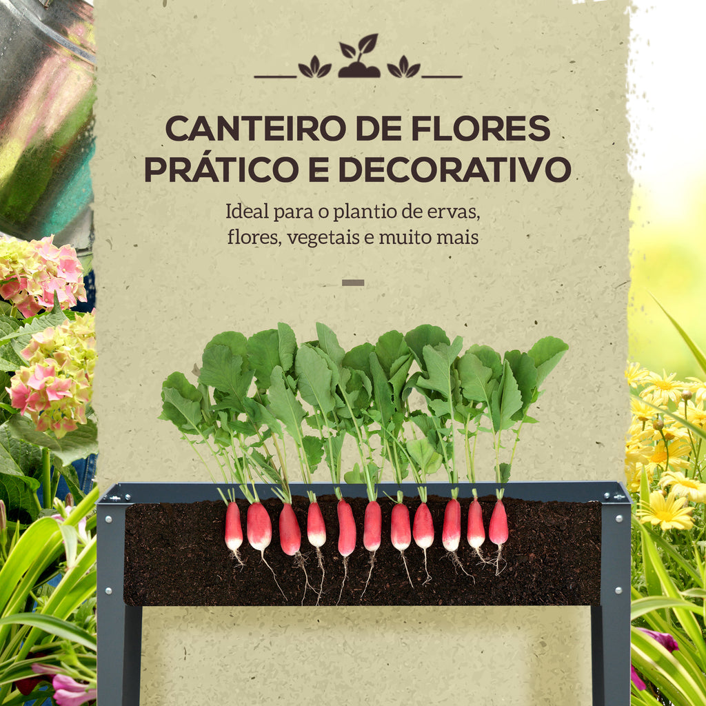 Horta Urbana Elevada para Jardim e Terraço, Floreira Retangular Elevada, Mesa de Cultivo para Plantas, Legumes e Flores com 3 Orifícios de Drenagem, 100x30x80 cm, Cinzento — foto 7