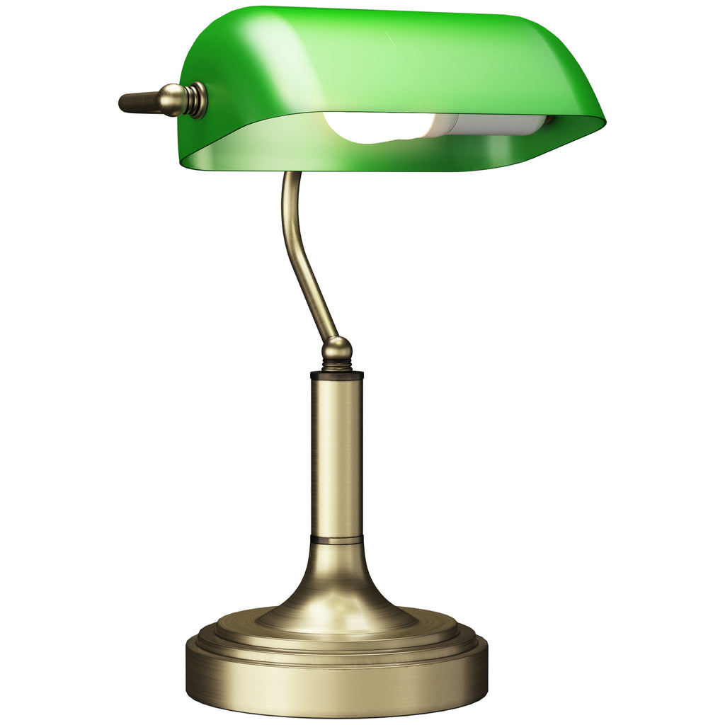 Candeeiro de Mesa Banqueiro Candeeiro de Mesa Vintage E27 com Ecrã Orientável a 45° Interruptor Basculante para Casa Escritório Biblioteca 26,8x22x39,5 cm Verde — foto 1