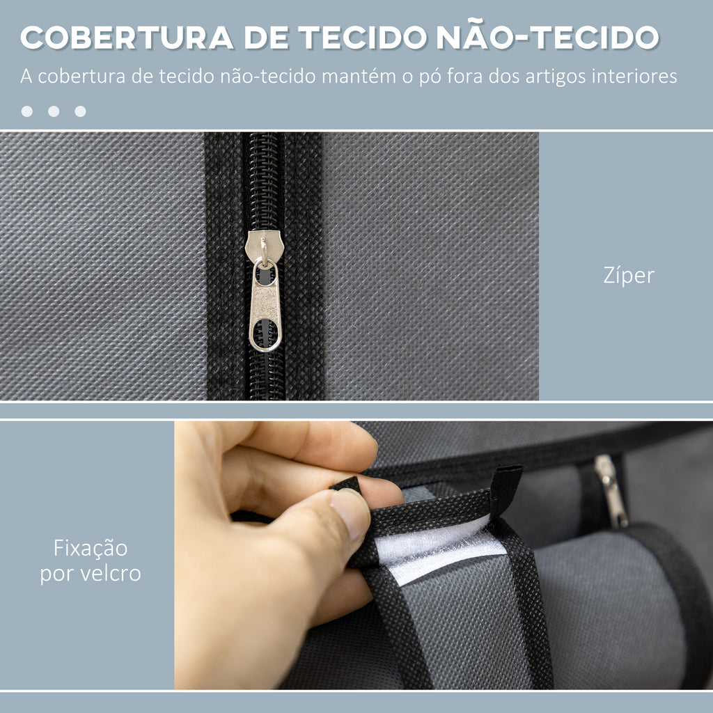 Roupeiro de Tecido Dobrável Armário de Roupa Portátil com 6 Prateleiras e 1 Barra de Pendurar para Dormitório Vestidor 103x43x162,5 cm Cinzento — foto 5