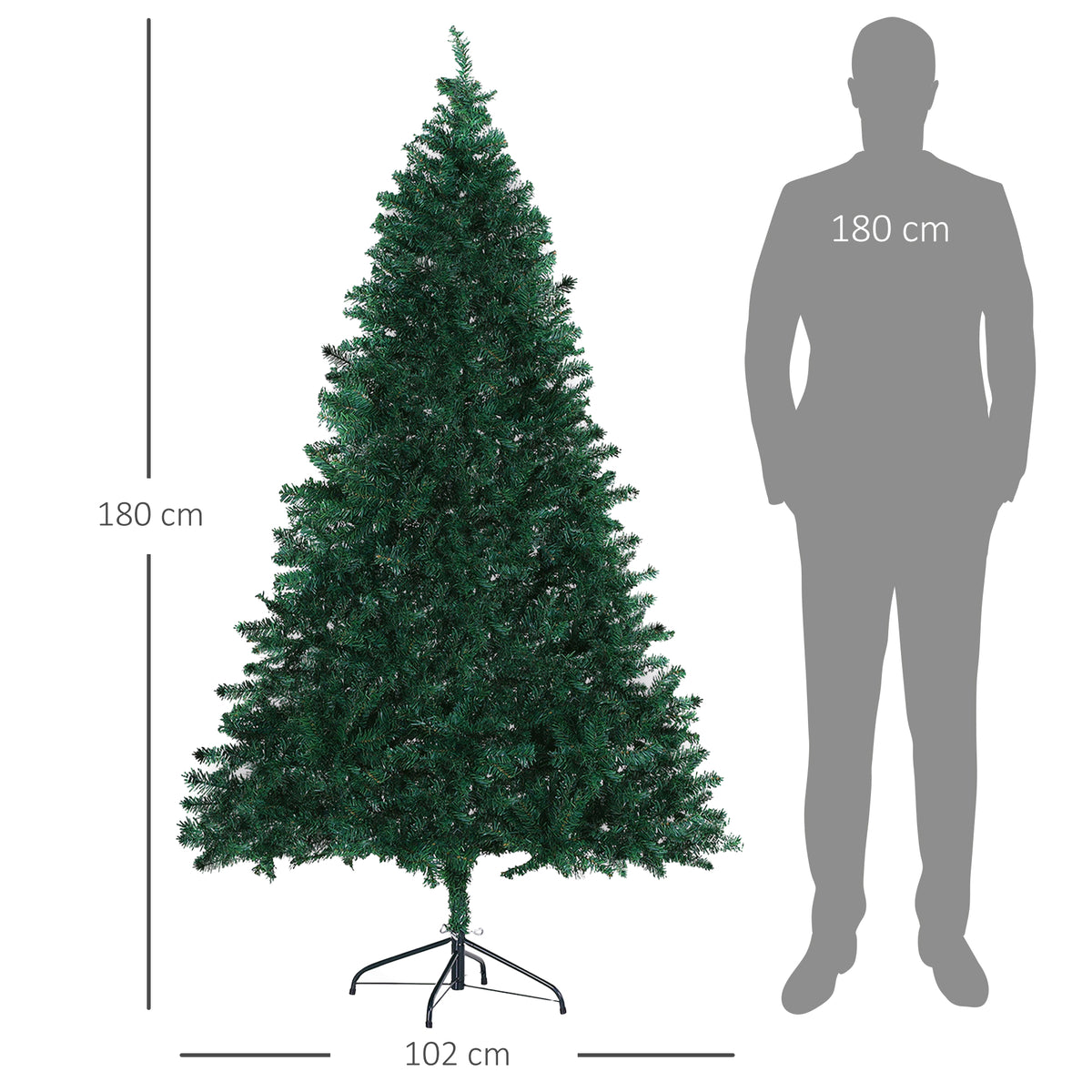 Árvore de Natal Artificial 180cm com 1000 Ramos de PVC Suporte Metálico Decoração de Natal para Interiores Ø102x180cm Verde — foto 3