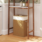 Cesto de Roupa com Tampa 72L Cesto de Roupa de Bambu com Bolsa Interior Removível e Alças para Lavandaria Dormitório 40x30x60 cm Madeira e Creme — foto 2