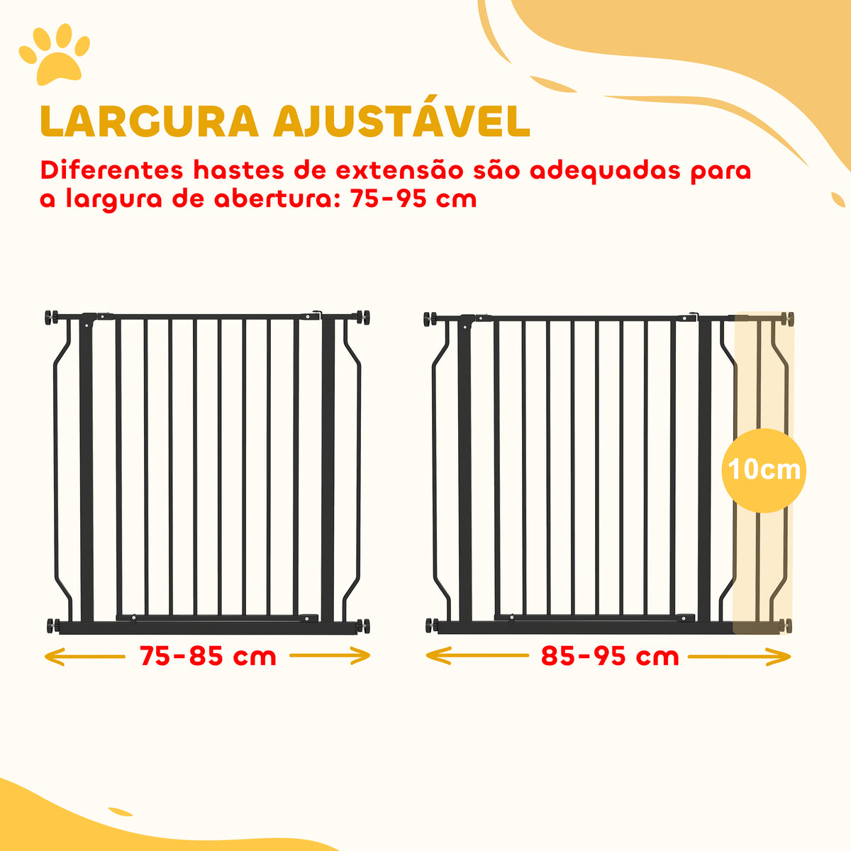 Barreira de Segurança para Cães Extensível para Escadas e Portas 75-95 cm com 1 Extensões e 10 cm Montagem a Pressão Aço Altura 76 cm Preto — foto 4