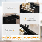 Ilha de Cozinha com Rodas Carrinho de Cozinha com Bancada de Aço Inoxidável 2 Gavetas 4 Portas 2 Prateleiras Ajustáveis Suporte para Especiarias e Toalheiro 145x45x93 cm Preto — foto 7