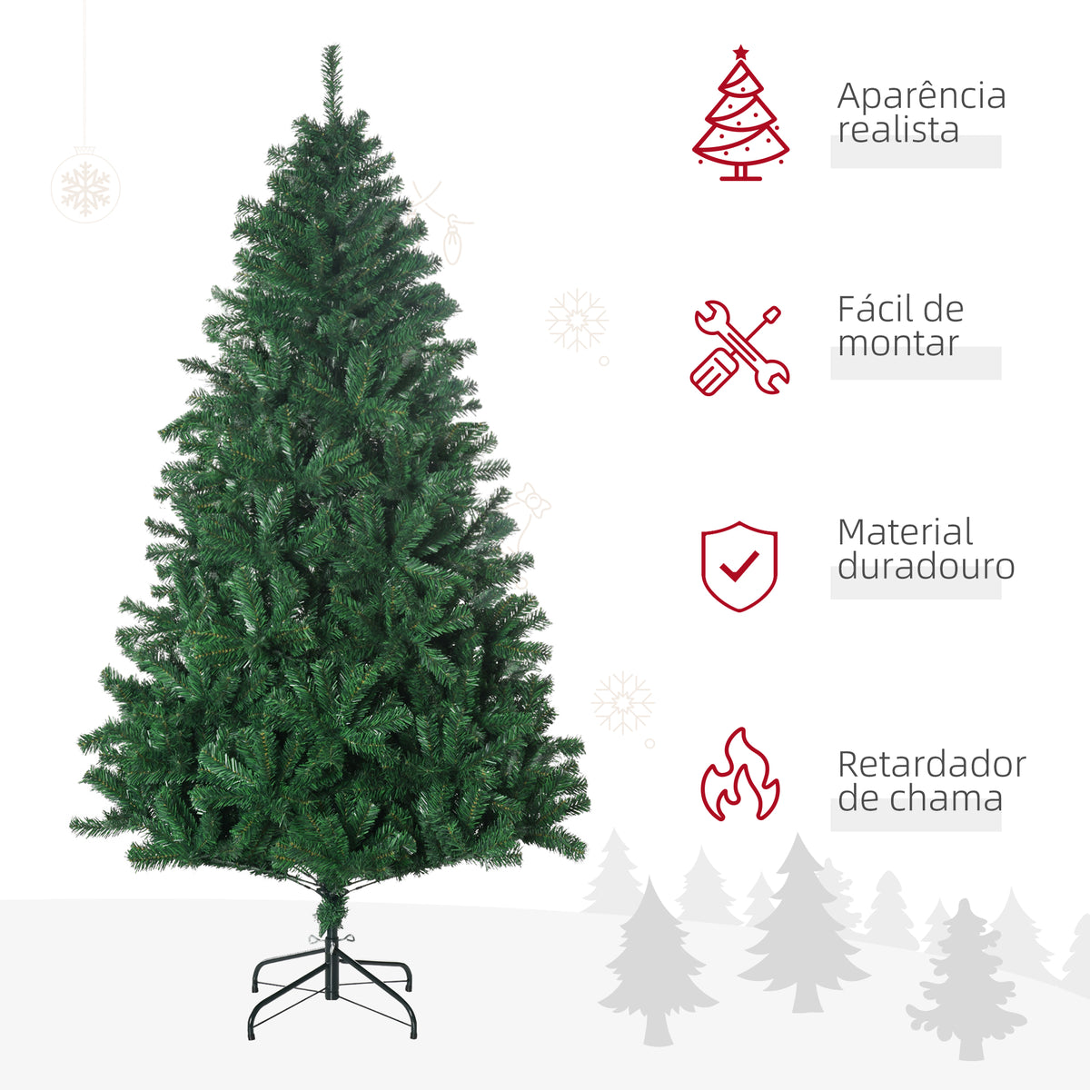 Árvore de Natal 180 cm com 1000 Ramos de PVC e Suporte de Aço Decoração de Natal para Interior Verde — foto 4