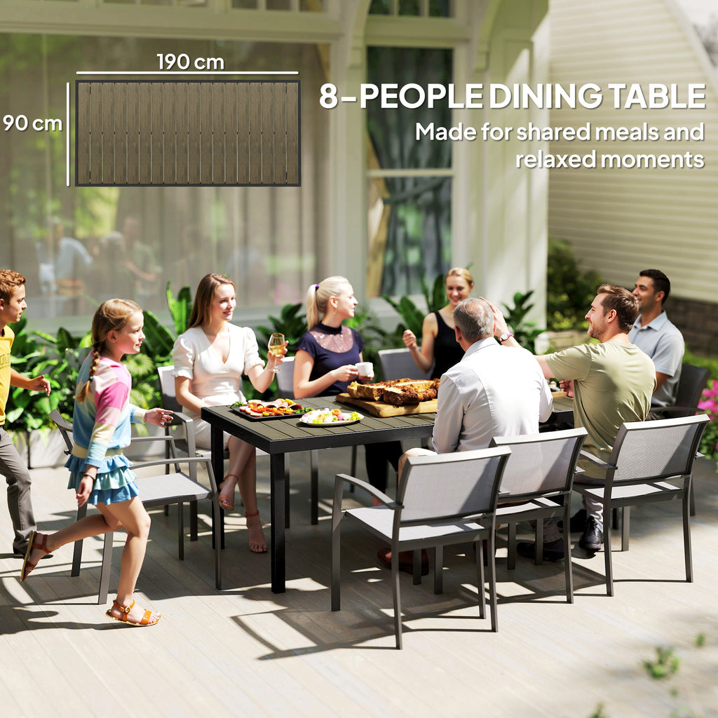Mesa de Jardim Retangular Mesa de Exterior para 8 Pessoas com Bancada de Ripas e Estrutura de Alumínio para Terraço Balcão 190x90x74 cm Preto e Madeira — foto 8