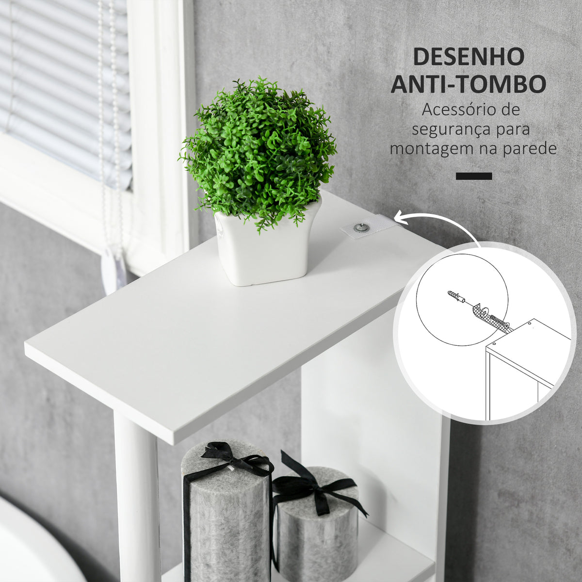 Coluna Casa de Banho com 2 Portas e 2 Prateleiras Abertas Armário Alto para Casa de Banho Sala de Estar Dormitório Estilo Moderno 15,2x29,8x118cm Branco — foto 6