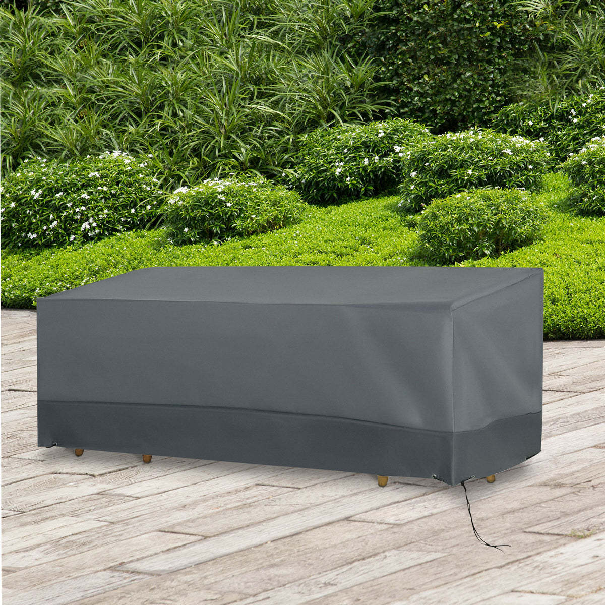 Capa Protetora para Móveis de Jardim Tecido Oxford 600D Impermeável Cobertura de Móveis Mesas Cadeiras Sofá de Exterior com Corda e Fivela 190,5x72x76cm Cinza — foto 2