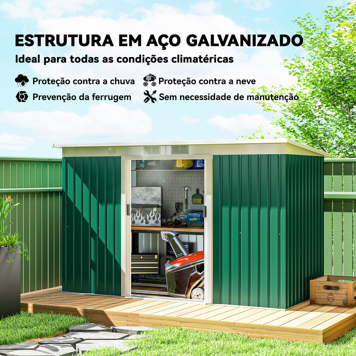 Abrigo de Jardim 280x130x172cm Abrigo de Exterior de Aço Galvanizado com Porta Corredeira e Ventilações para Armazenamento de Ferramentas Verde — foto 4