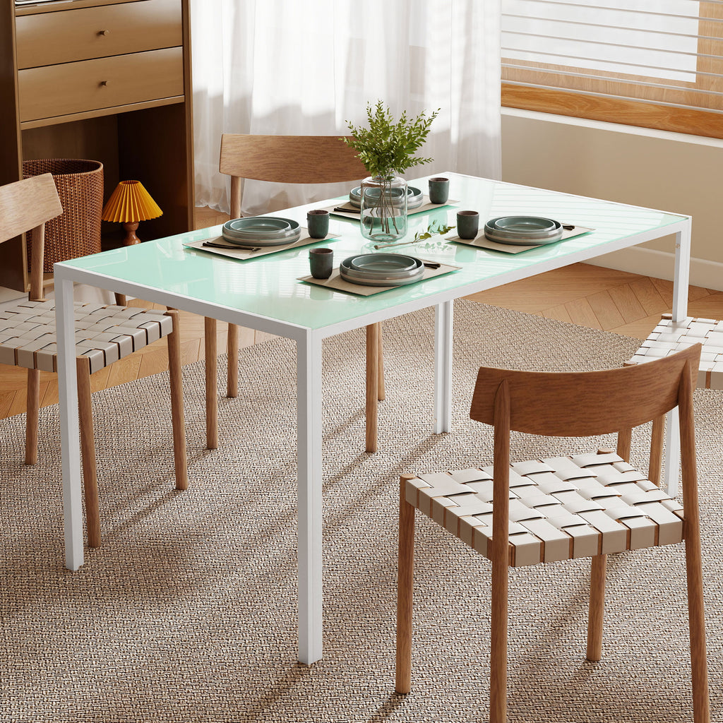 Mesa de Refeição de Vidro Mesa Retangular para 6 Pessoas com Pés de Metal Multifuncional para Cozinha ou Sala 140x80x75 cm Branco — foto 6