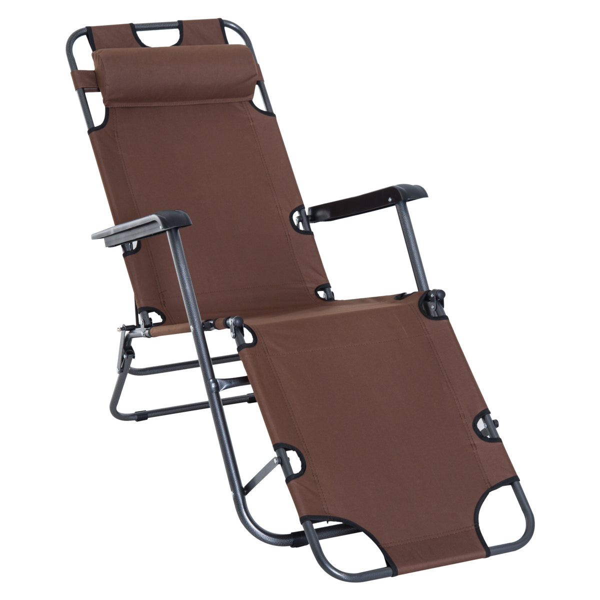 Espreguiçadeira Reclinável e Dobrável com Encosto Ajustável Apoio de Braço Almofada e Apoio para os Pés para Jardim Carga 136 kg 135x60x89 cm marrom — foto 1