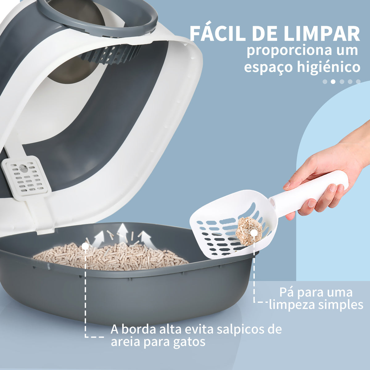 Caixa de Areia para Gatos Dobrável Caixa de Areia para Gatos Fechada Caixa de Areia para Gatos com Pá 52x41x38 cm Branco e Cinza — foto 5