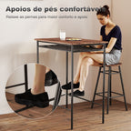 Conjunto de Mesa e Bancos de Bar Mesa Alta de Cozinha com 2 Bancos Industrial Prateleira Aberta Apoio para Pés Economia de Espaço para Espaços Reduzidos Sala de Estar Castanho — foto 6