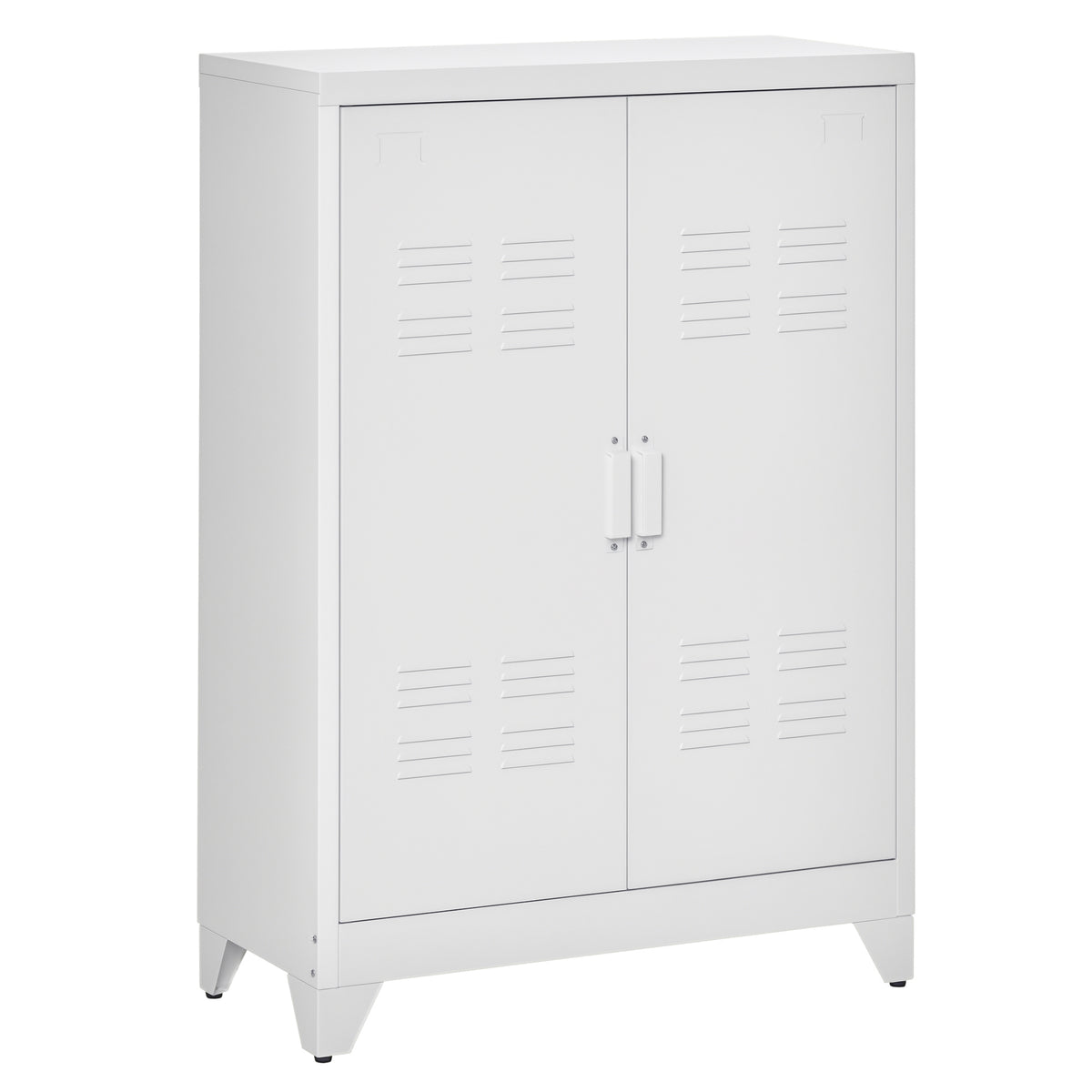 Armário de Metal de Armazenamento com Dupla Porta 2 Prateleiras com Altura Ajustável Armário Multiúso para Escritório Dormitório Garagem 75x33x110 cm Branco — foto 1