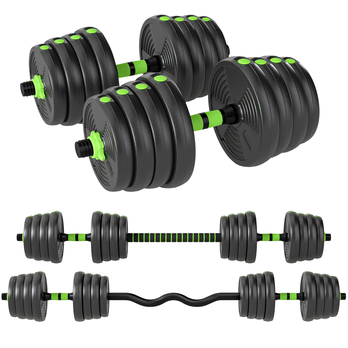 Conjunto de Halteres Ajustáveis 3 em 1 30 kg Conjunto de Pesos com Barras de Conexão e Pegas Antiderrapantes Pesos e Halteres para Exercício de Fitness Ginásio em Casa — foto 1