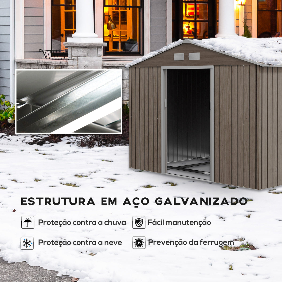 Abrigo de Jardim Exterior Abrigo e Jardim Metálico para Armazenamento de Ferramentas com Base de Reforço Incluída e 4 Janelas 277x195x192 cm Madeira — foto 4