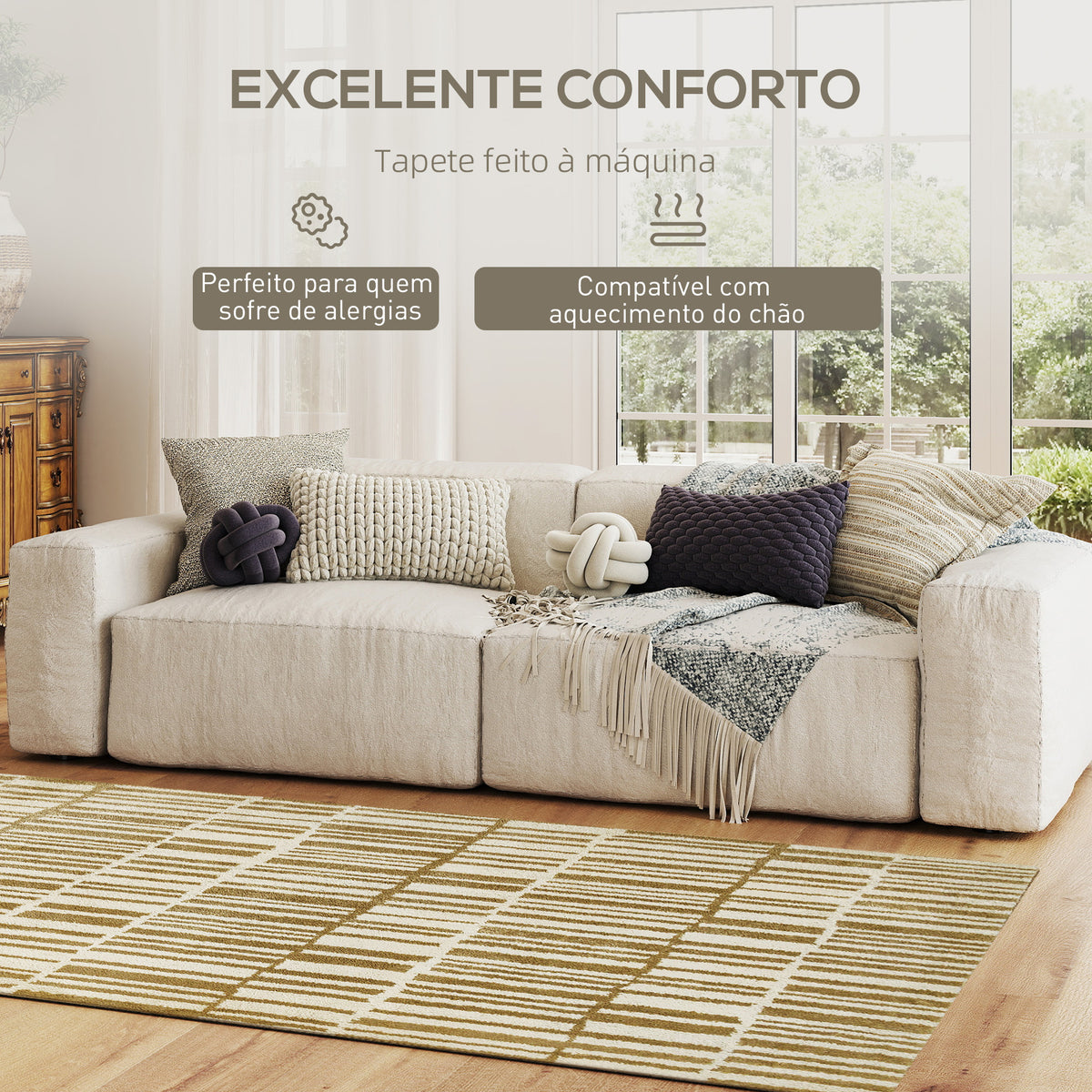 Tapete Sala de Estar 170x120 cm Tapete Lavável na Máquina de Lavar Pelo Curto Estilo Moderno Tapete para Sala de Estar Quarto Sala de Jantar Creme — foto 4