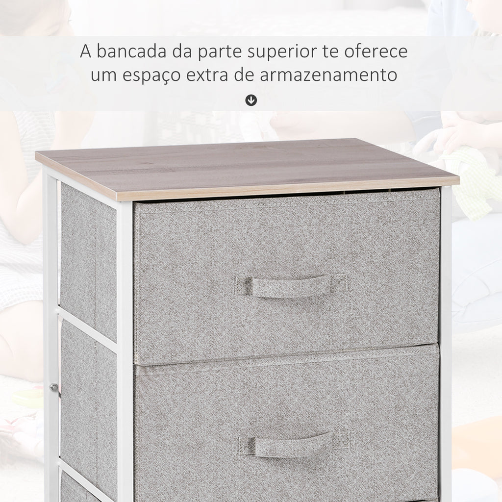 Cómoda com 4 Gavetas de Tecido Móvel de Arrumação Multifuncional para Dormitório Sala de Estar Corredor 45x30x92 cm Cinza e Branco — foto 6
