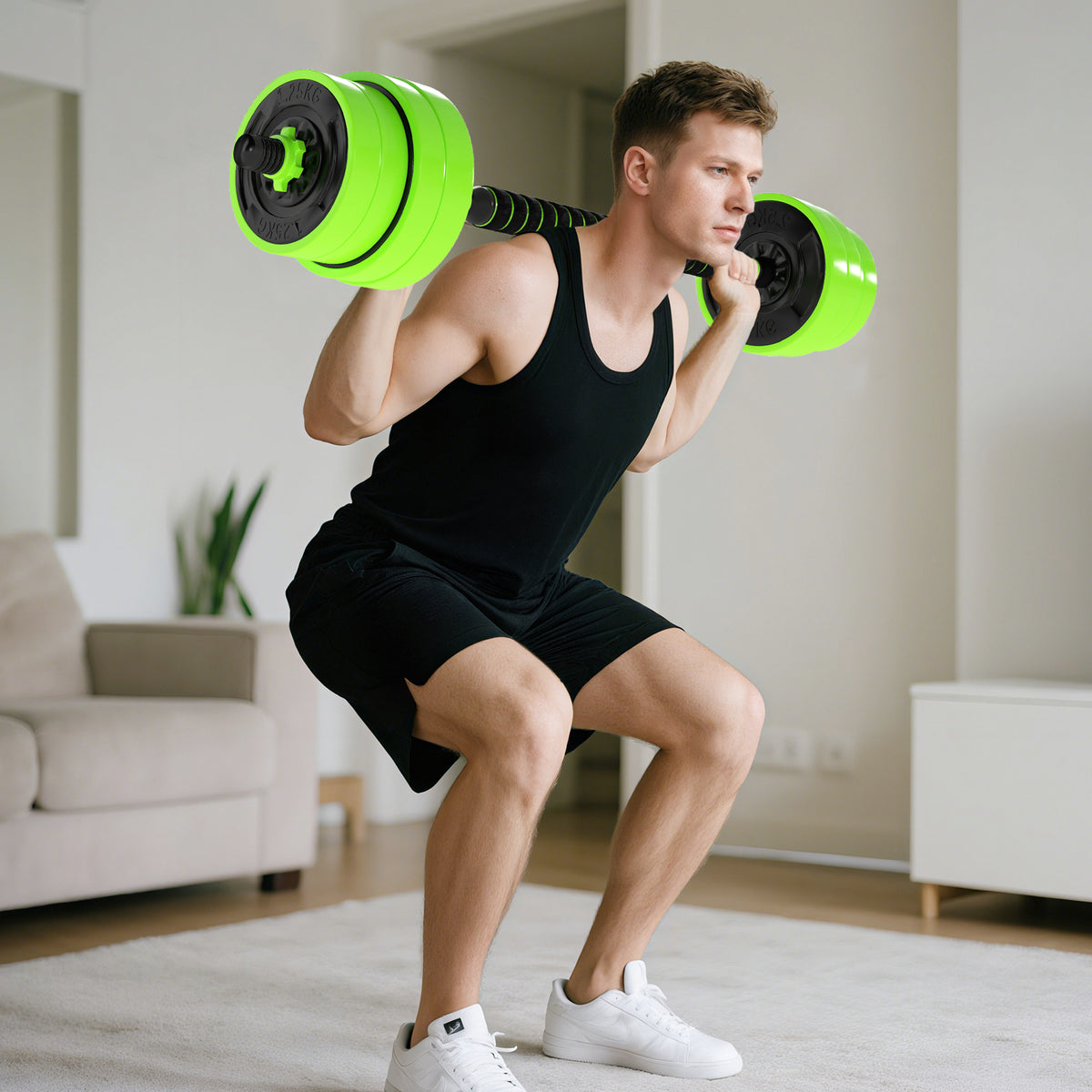 Conjunto de Halteres 30 kg 4 em 1 Conjunto de Pesos com Kettlebell Barra de Pesos para Treino de Força em Casa Ginásio Escritório Verde — foto 2