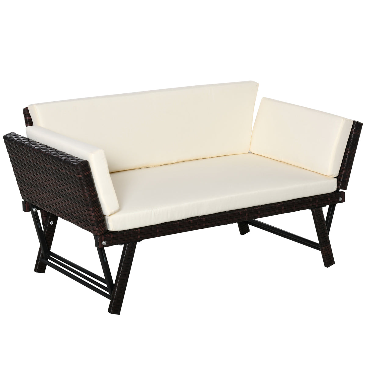 Sofá de 2 Lugares Vime Sintético Convertível em Cama Sofá de Jardim Exterior com Almofada Mobiliário Pátio Terraço 129x66x67cm Marrom — foto 1