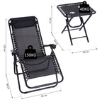 Conjunto de 1 Mesa e 2 Espreguiçadeiras Conjunto de Exterior Dobrável e Portátil para Jardim Praia Relaxante com Encosto Reclinável Textilene Aço Preto — foto 3