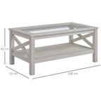 Mesa de Centro Mesa Auxiliar com Prateleira Bancada de Vidro Temperado para Sala de Estar 100x55x45cm Carvalho Branco — foto 3