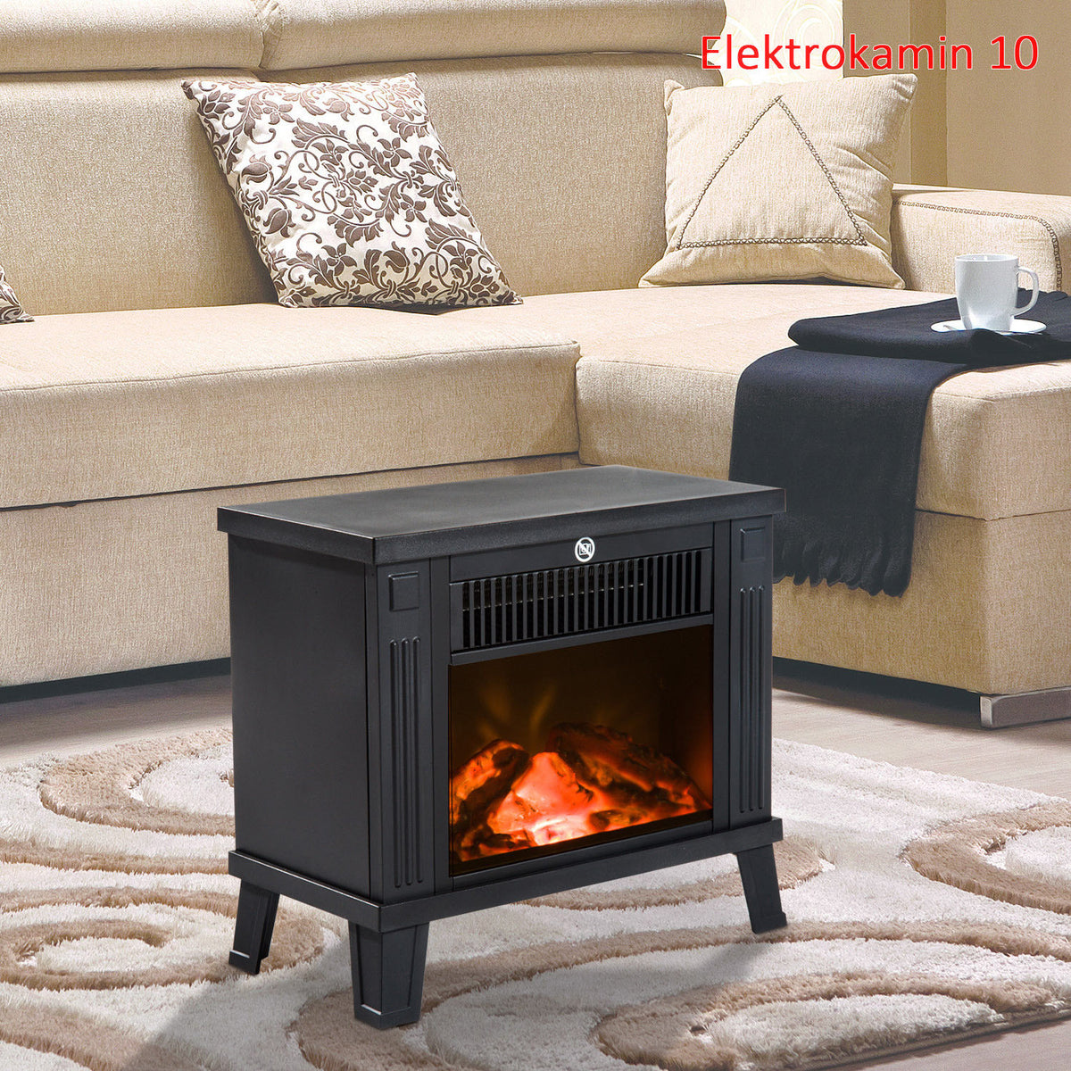 Lareira Elétrica com Efeito de Chama Realista Potência Ajustável 600W/1200W para Ambientes entre 13-18㎡ 34x17x31cm Preto — foto 2
