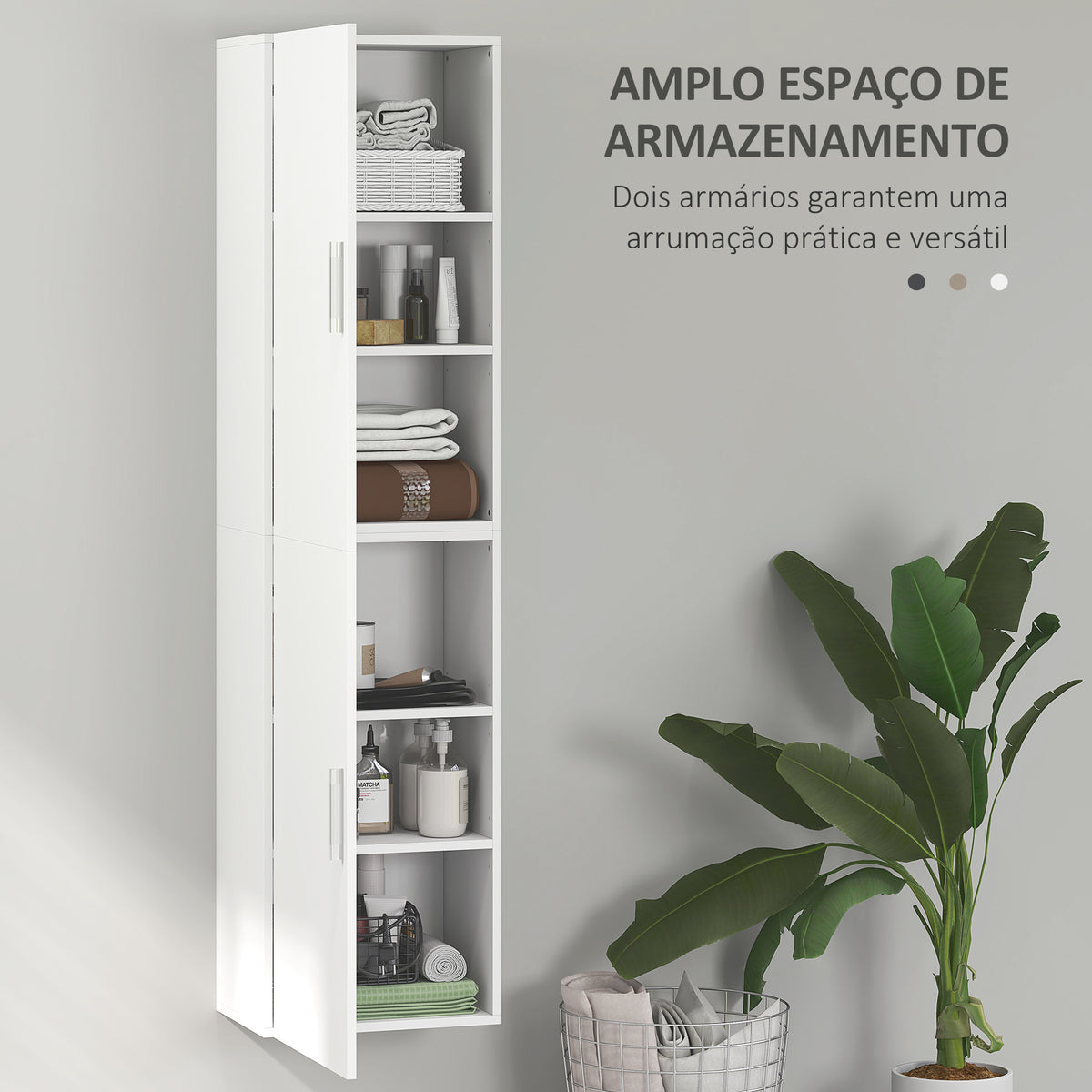 Coluna Casa de Banho de Parede Armário Alto Casa de Banho com Prateleiras Ajustáveis e 2 Portas Móvel Casa de Banho 40x30x160 cm Branco — foto 4