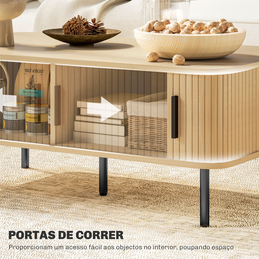 Mesa de Centro Mesa de Centro para Sala de Estar Mesa Auxiliar com 2 Portas de Correr 2 Compartimentos e Pés de Aço para Sala de Estar Quarto 100x55x40 cm Carvalho — foto 5