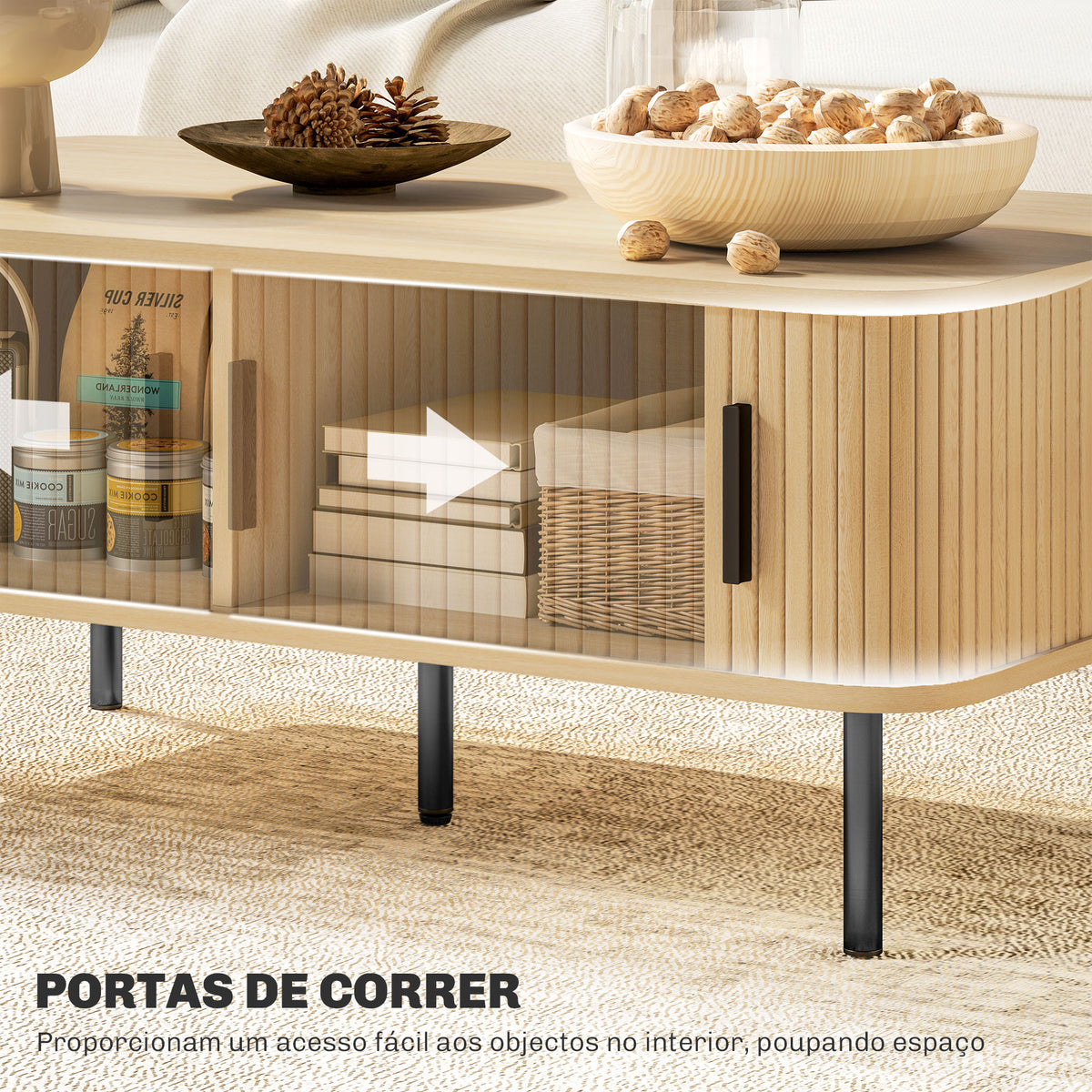 Mesa de Centro Mesa de Centro para Sala de Estar Mesa Auxiliar com 2 Portas de Correr 2 Compartimentos e Pés de Aço para Sala de Estar Quarto 100x55x40 cm Carvalho — foto 5