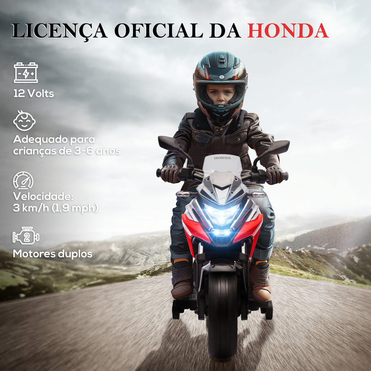 Moto Elétrica para Crianças de 3-6 Anos com Licença Honda Motocicleta de Bateria 12V com USB MP3 Luz LED Moto para Crianças com Velocidade 3 km/h Carga 30 kg Vermelho — foto 4