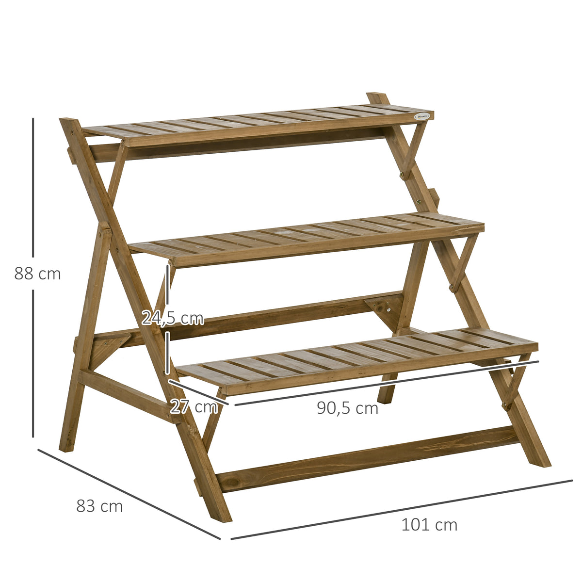 Suporte de Madeira para Plantas em Forma de Escada com 3 Prateleiras Dobrável Suporte de Vasos de Plantas para Decoração de Interiores e Exteriores 101x83x88cm Marrom — foto 3