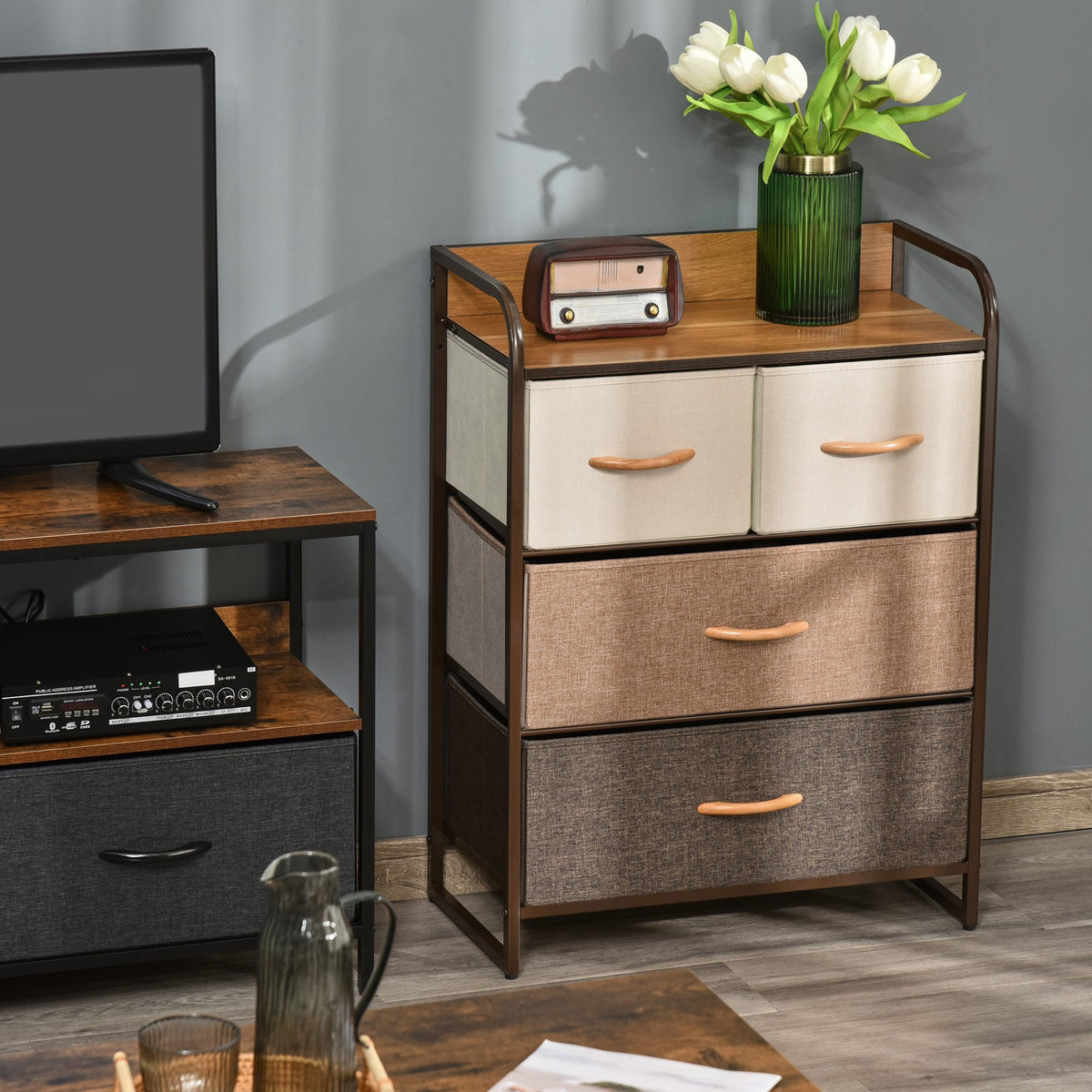 Cómoda Estreita com 4 Gavetas Dobráveis de Tecido, Estrutura Metálica, Ideal para Quarto, Sala, Casa de Banho ou Lavandaria, Multicolorida — foto 2