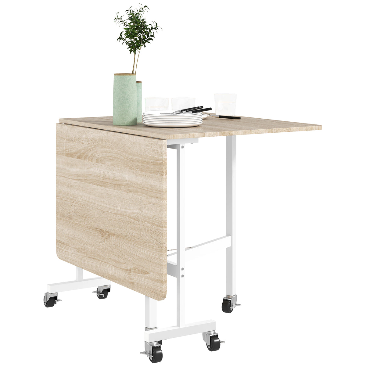 Mesa Dobrável de Cozinha para 4-6 Pessoas Mesa de Sala de Jantar Dobrável com Rodas e Laterais Dobráveis Mesa para Cozinha 120x80x73 cm Madeira — foto 1