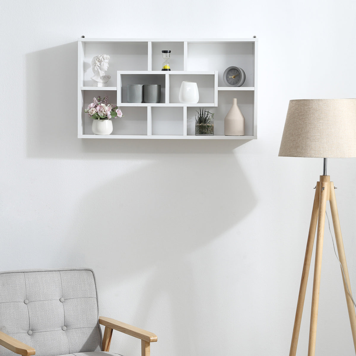 Decorativa Prateleira Conjunto de 8 Prateleiras Prateleiras de Livros Prateleiras Flutuantes Cubos Modernos 85x14.5x47.5 cm de carga 20 kg De Madeira — foto 8