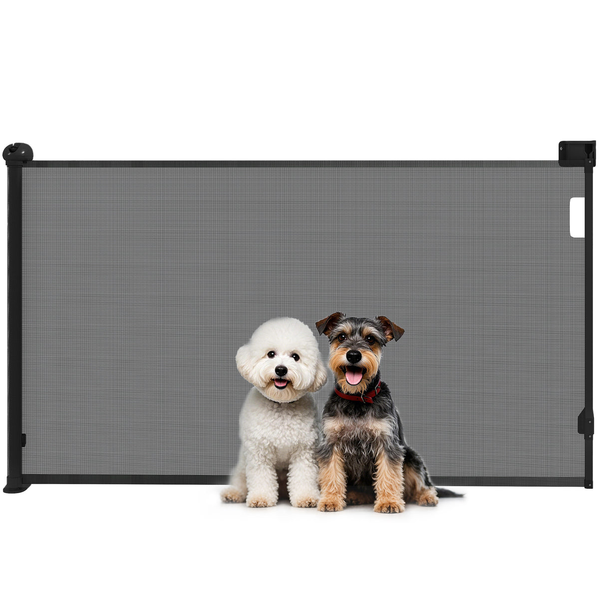 Barreira para Cães Retrátil 0-144 cm Barreira para Cães Pequenos Extensível Barreira de Segurança para Animais de Estimação com Fecho para Escadas Portas Corredores Preto — foto 1