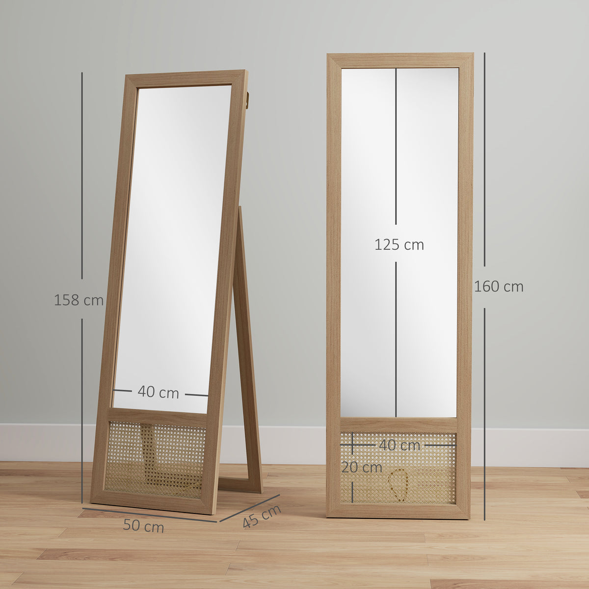 Espelho de Corpo Inteiro 160x50 cm Espelho de Pé ou de Parede com Moldura de Madeira e Suporte para Salão Dormitório Madeira — foto 3