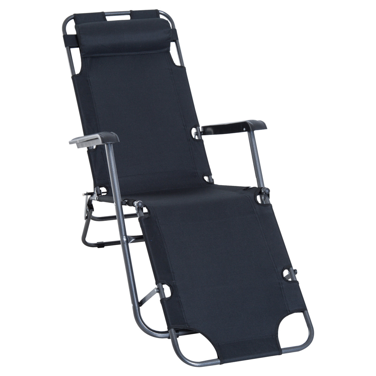 Espreguiçadeira Reclinável e Dobrável com Encosto Ajustável Apoio de Braço Almofada e Apoio para os Pés para Jardim Carga 136 kg 135x60x89 cm preto — foto 1