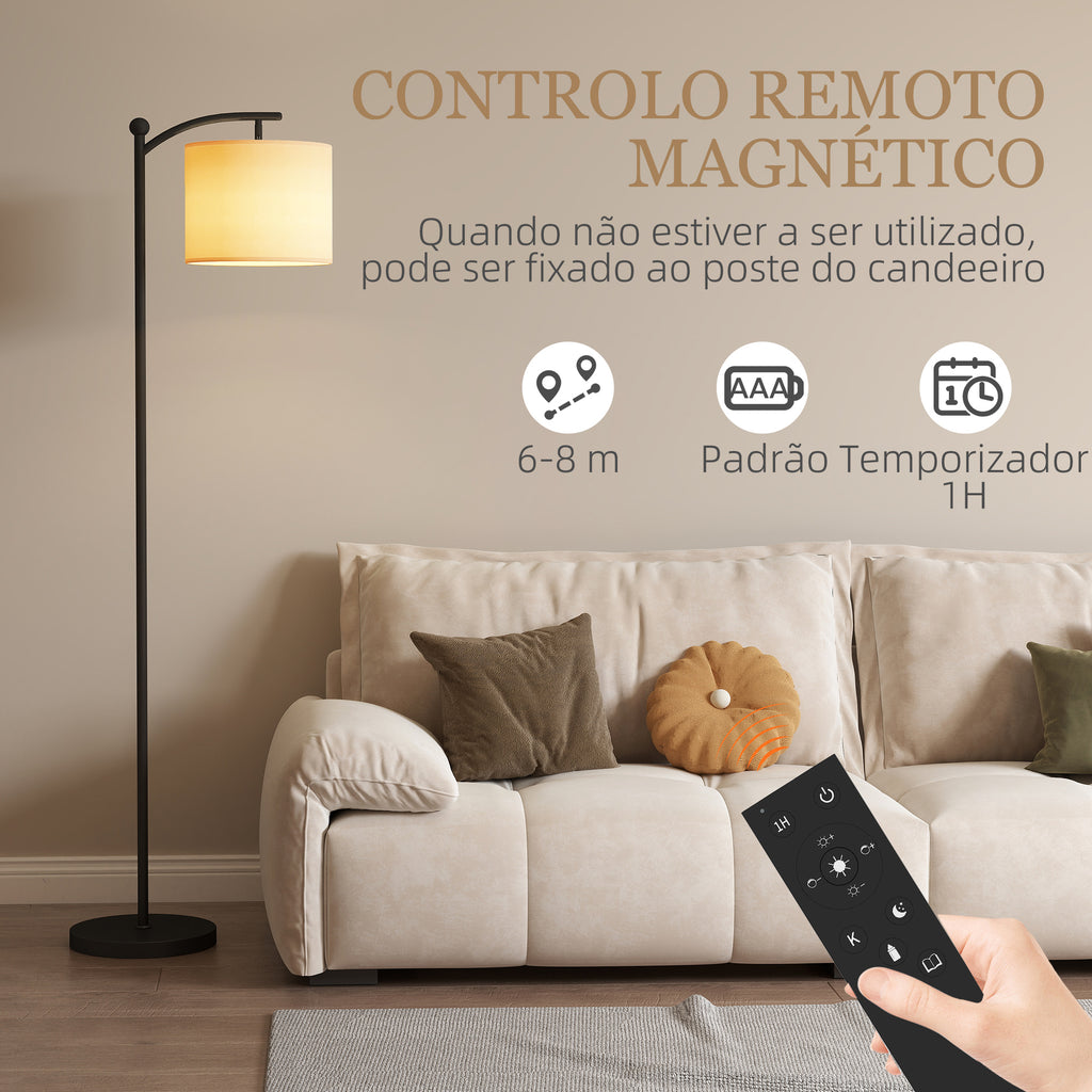 Candeeiro de Pé LED Candeeiro de Pé para Sala com Temperatura de Cor de Ajuste Contínuo 11 Níveis Comando à Distância Temporizador de 60 Minutos 54,3x30,6x159,6 cm Preto — foto 6
