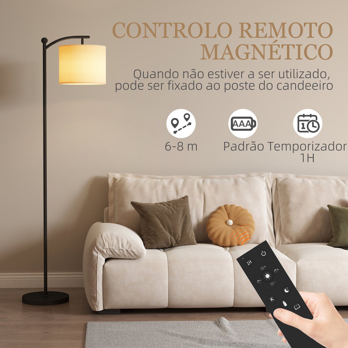 Candeeiro de Pé LED Candeeiro de Pé para Sala com Temperatura de Cor de Ajuste Contínuo 11 Níveis Comando à Distância Temporizador de 60 Minutos 54,3x30,6x159,6 cm Preto — foto 6