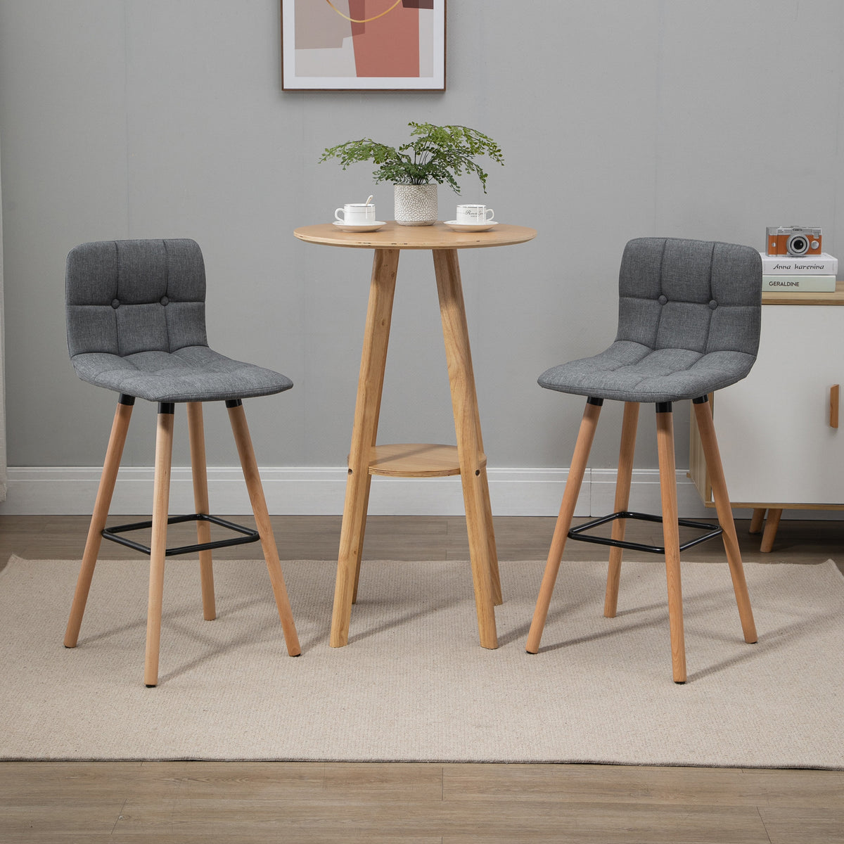 Conjunto de 2 Bancos de Bar Bancos Altos de Cozinha com Encosto Apoio para Pés Estilo Moderno Cadeiras Altas para Sala de Jantar 41,5x47x97,5 cm Cinzento — foto 2