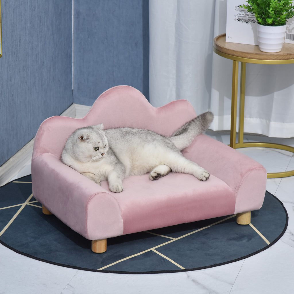 Sofá para Animais de estimação Sofá estilo moderno para gatos Cães pequenos com encosto e 3 ondulações Pernas levantadas em madeira 63x43x40 cm Rosa — foto 2