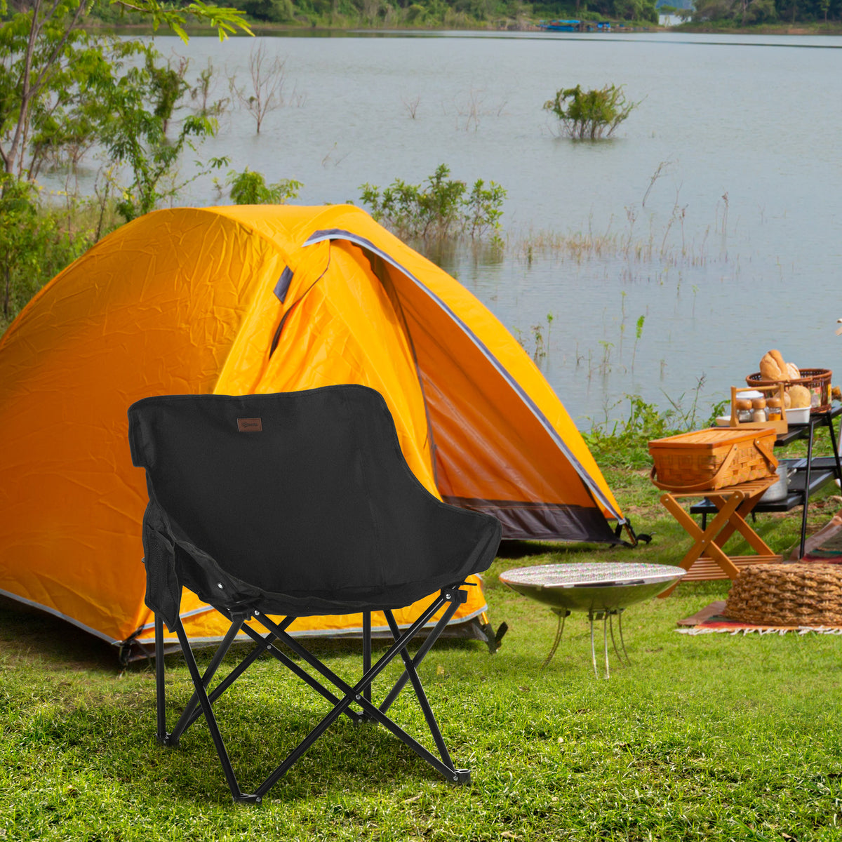 Cadeira de Campismo Dobrável Cadeira de Pesca Portátil com Bolsa de Transporte e Estrutura de Aço Capacidade 110 kg para Pátio Piquenique 61x54x66 cm Preto — foto 2