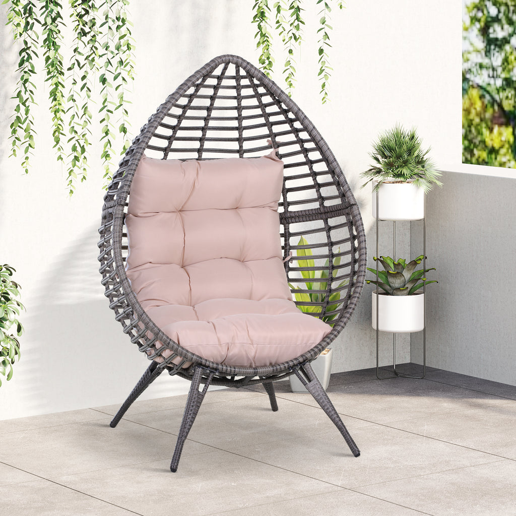 Poltrona de exterior com forma de ovo acolchoado Costas altas 101x89x156 cm Carga 160 kg Bege Cinzento — foto 2