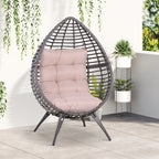 Poltrona de exterior com forma de ovo acolchoado Costas altas 101x89x156 cm Carga 160 kg Bege Cinzento — foto 2