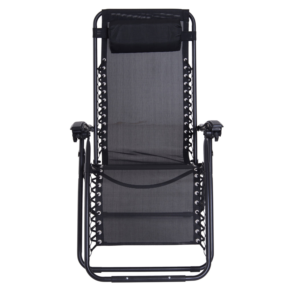 Conjunto de 1 Mesa e 2 Espreguiçadeiras Conjunto de Exterior Dobrável e Portátil para Jardim Praia Relaxante com Encosto Reclinável Textilene Aço Preto — foto 5