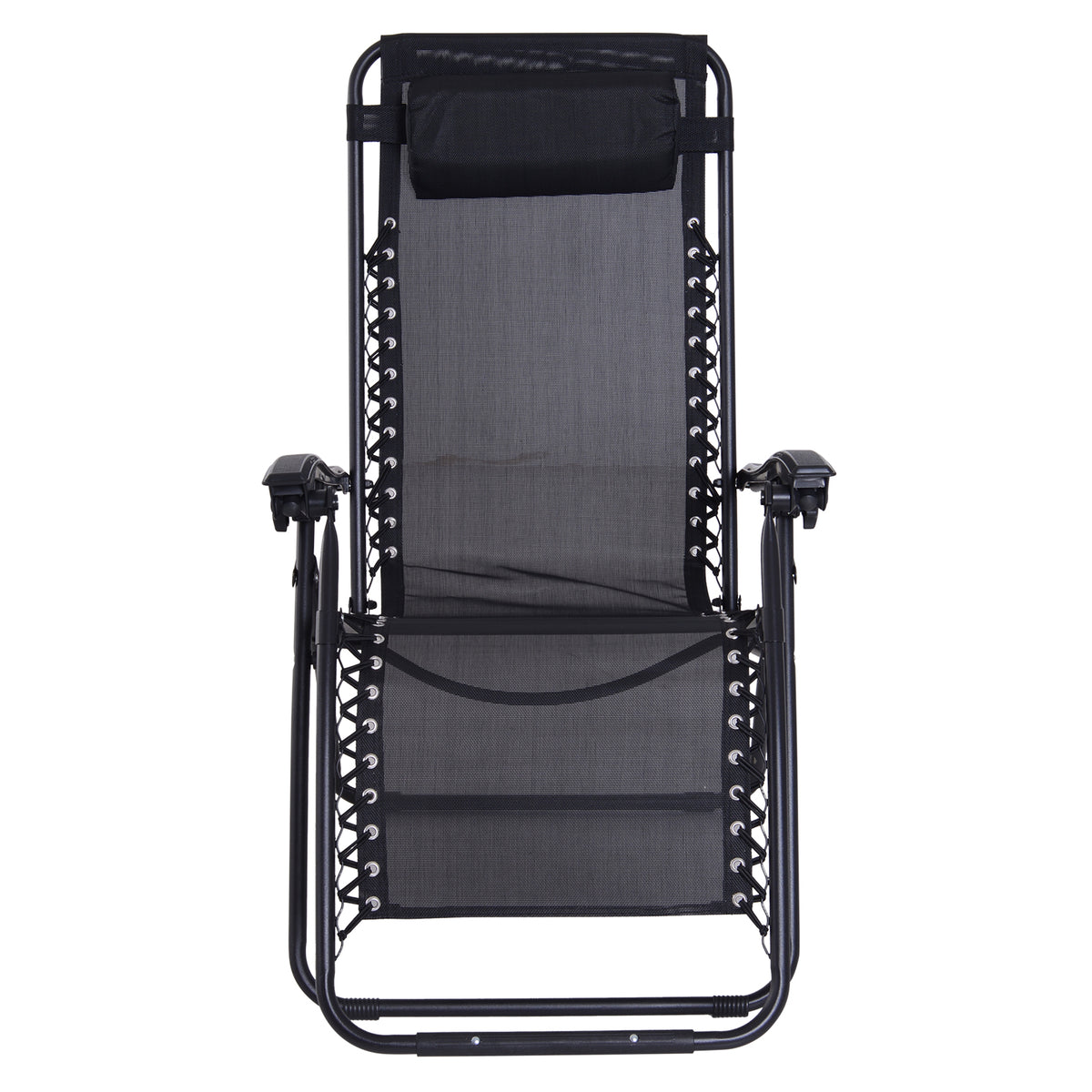 Conjunto de 1 Mesa e 2 Espreguiçadeiras Conjunto de Exterior Dobrável e Portátil para Jardim Praia Relaxante com Encosto Reclinável Textilene Aço Preto — foto 5